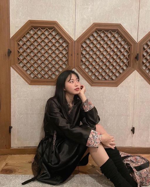 플라워공단 저고리 허리치마 셋업