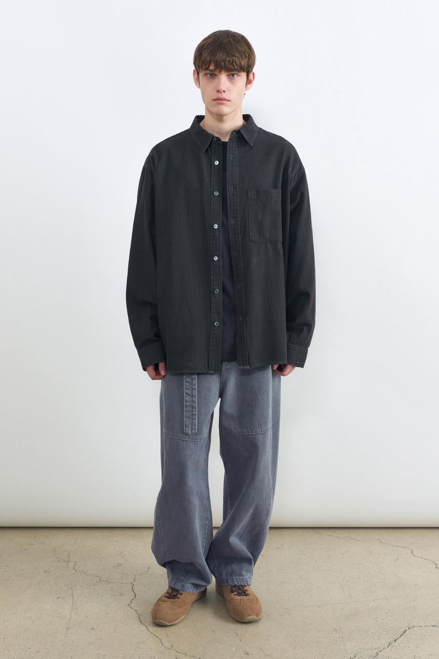 빈티지 워시드 데님 셔츠 MUD GREY