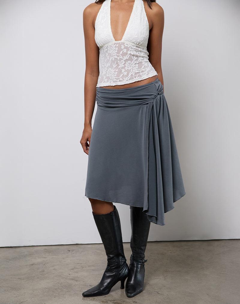 Harlan Asymmetric Midi Skirt in Cupro Grey - XXS