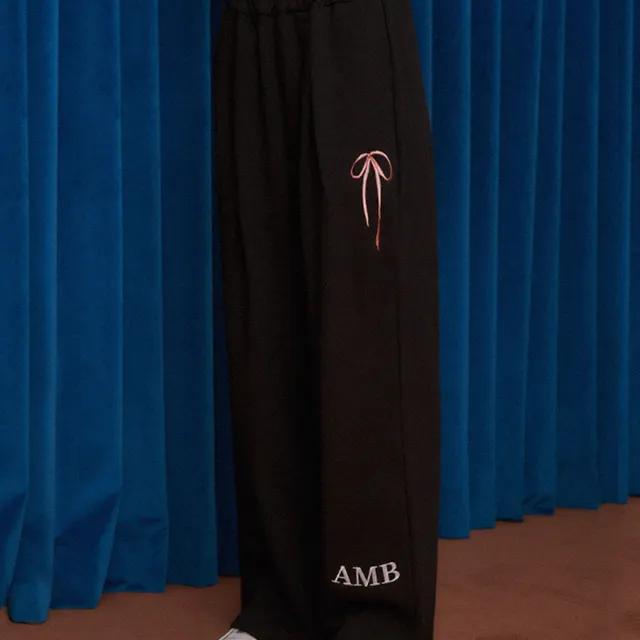 엠블러 Pants with ribbon 남여공용 원턱 2-Way 트레이닝 스웨트 팬츠 AP801-블랙