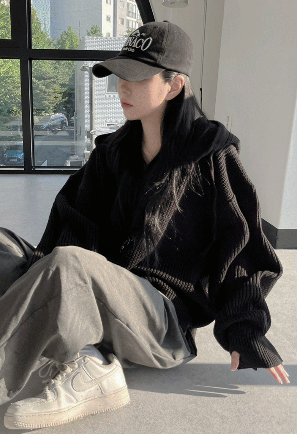 어반유니크 [unisex] overfit knit hood zip-up