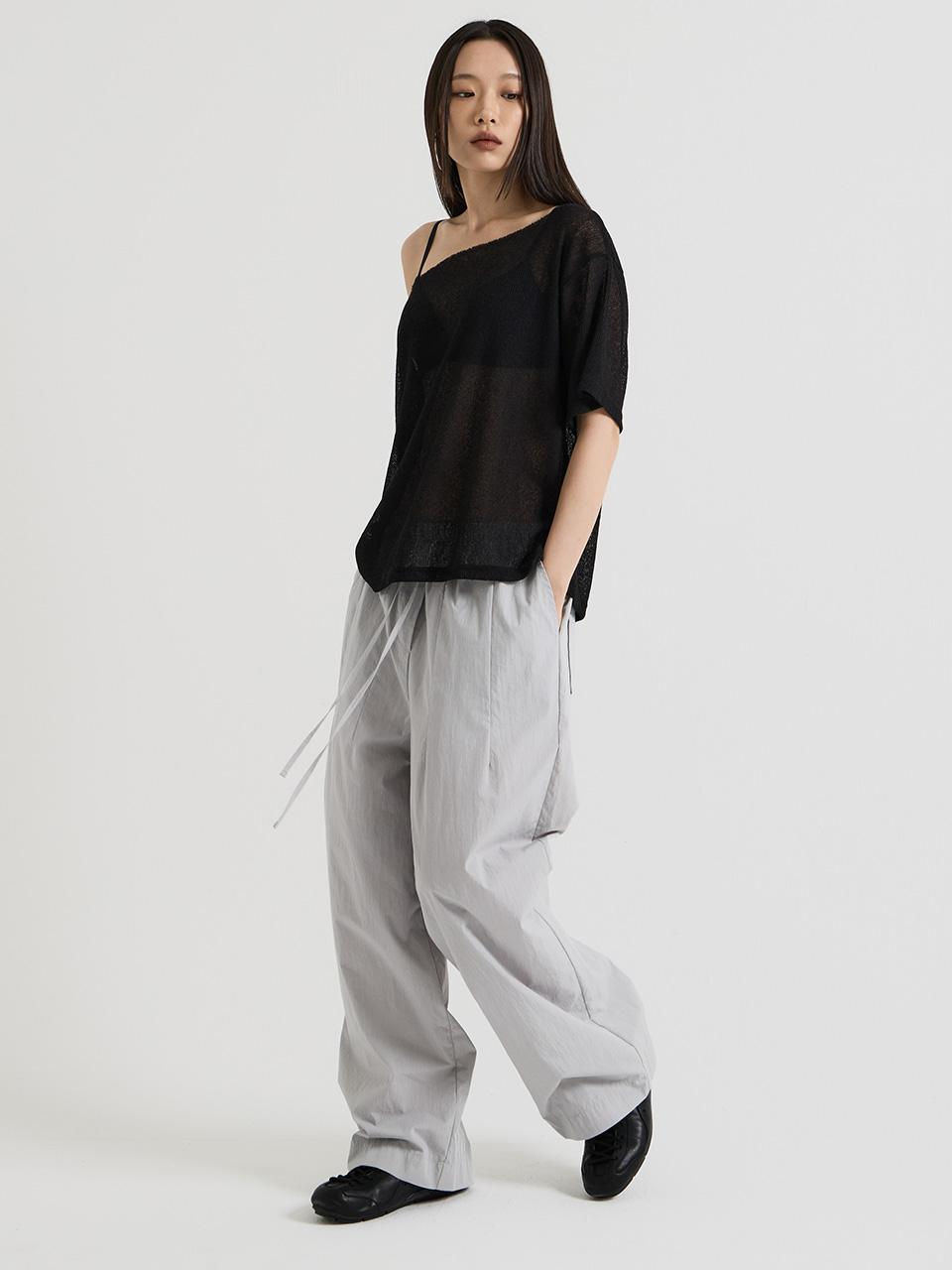 코튼 와이드 밴딩 팬츠, 그레이