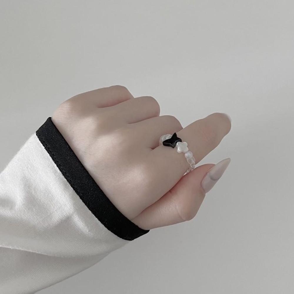 블랙 자개 나비 비즈 반지