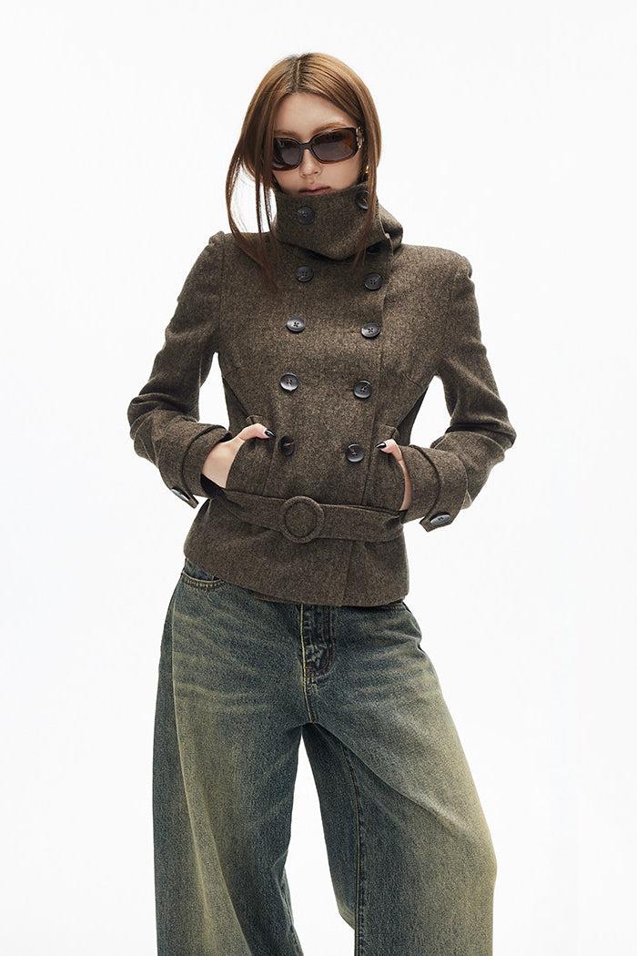 Blair High Collar Jacket - Brown / S