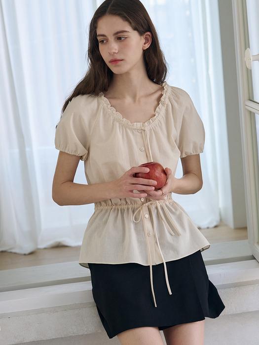 리본 퍼프 슬리브 블라우스 [3COLORS]