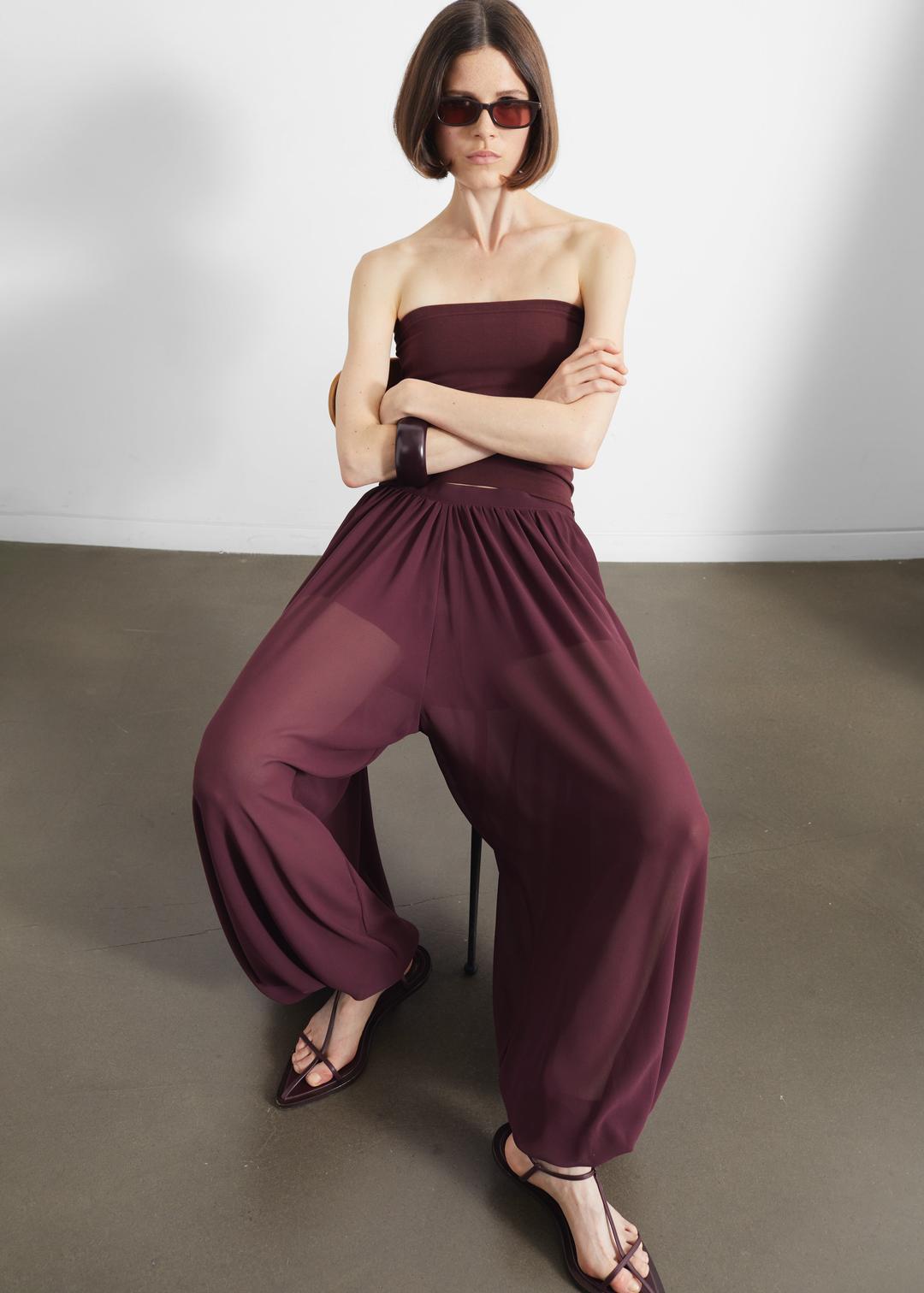 Solrae Fluid Balloon Pants - Burgundy - M/L