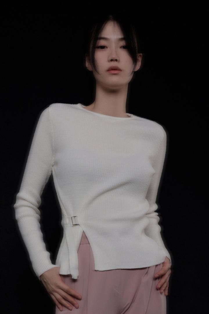 버클장식 컷오프 울50 골지니트