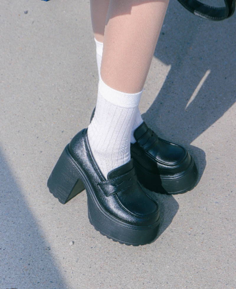 여름학교 9cm 통굽 스쿨 베이직 로퍼 (로퍼힐,하이틴룩,프레피룩,플랫폼화,플랫폼슈즈,스탠딩화,키높이신발,학생화)