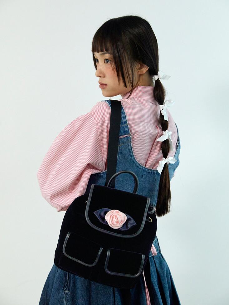 velvet rose corsage backpack_pink