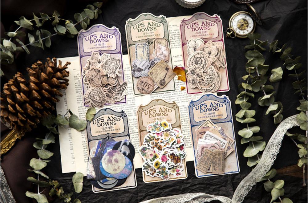 빈티지 다꾸 6종 나비 플라워 우주 라벨 스티커 40매