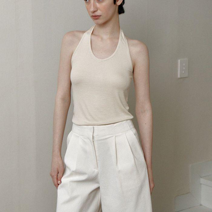ribbed halter top (light beige)