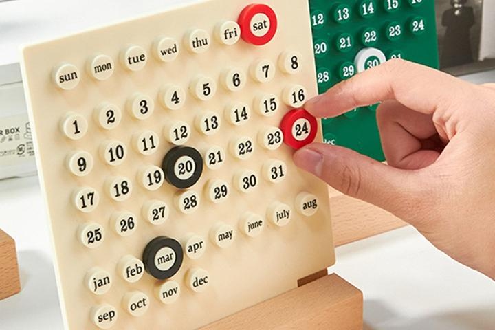 미니 링어데이트 만년 달력 우드스탠드 탁상 캘린더 2colors