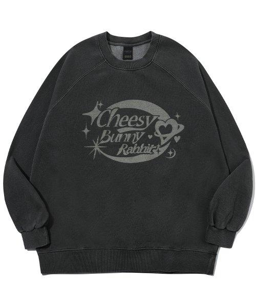 Cheesy Bunny 레글런 피그먼트 맨투맨 스모크블랙