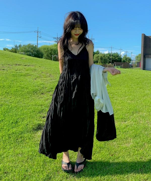 에이비글 [2컬러💙5천장 돌파!!] 여신 뷔스티에 주름 원피스 레이어드 끈 나시 롱원피스 여름 휴양지 링클 플리츠 여리핏 브이넥 휴양지룩 하객룩 체형커버 체형보완