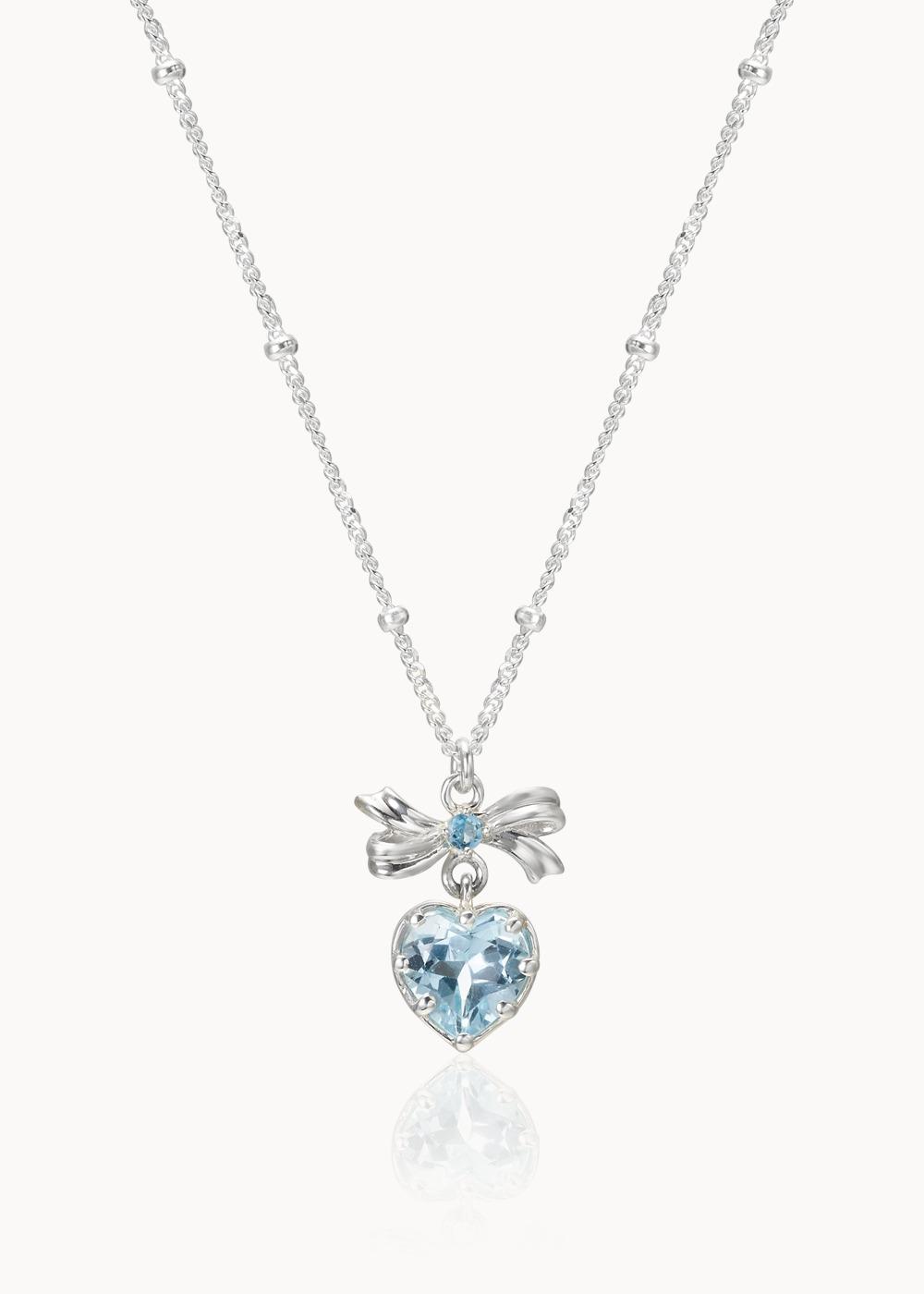 Alice Ribbon Heart Necklace - Aqua Topaz