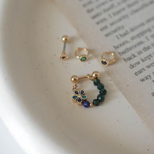 [피어싱/귀걸이] 포핀스 그린 칠보 꽃피어싱