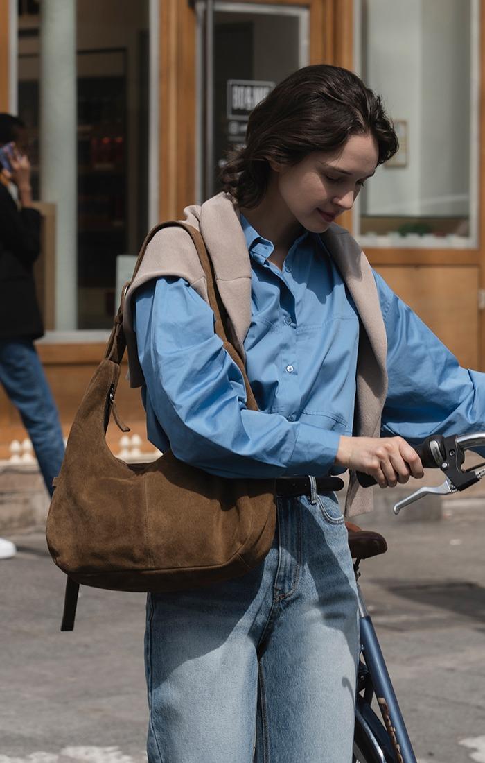 하이드 레더 호보백 -브라운 스웨이드 real leather