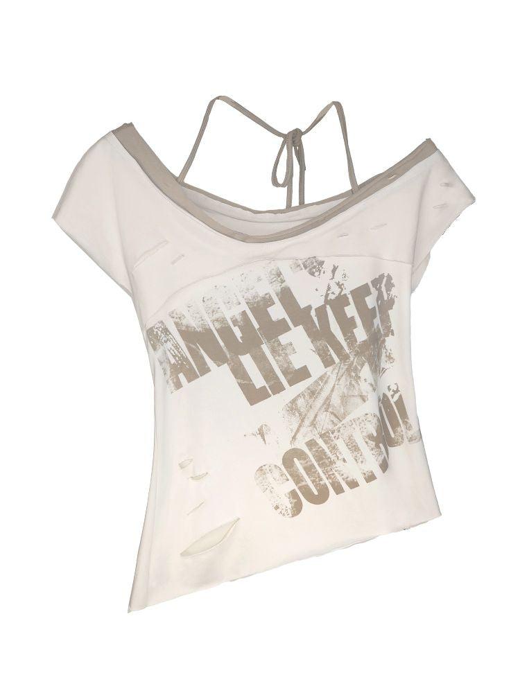 "CROOKED" Raw Edge Graffiti T-Shirt [S0000009366]