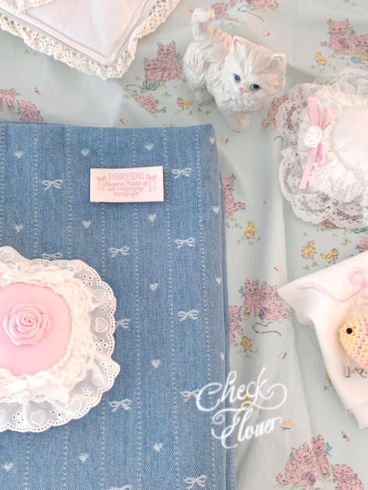 리본 라인 하트 데님 원단