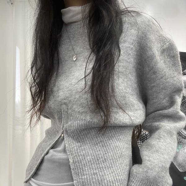 [일주일소요]Half zipper round knit