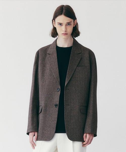 LOOSE FIT MULTI CHECK BLAZER_BROWN