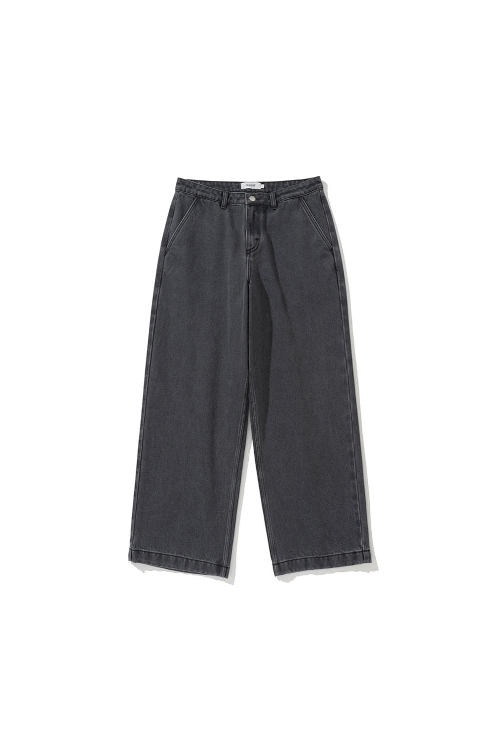 Embroidered Detail Denim Pants Black