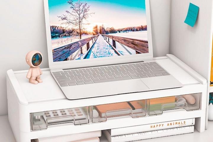 모니터 받침대 스퀘어 듀얼 스탠드 2단 높이조절 컴퓨터 받침 높은 선반 와이드 다이 투명