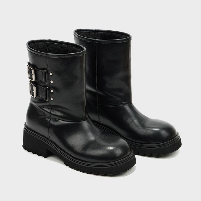 TEDDY BEAR BUCKLE BOOTS IN LEATHER BLACK