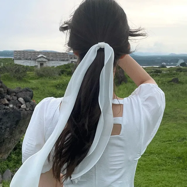 [살랑살랑~여리템] 포니테일 골프 쉬폰 롱 스카프 리본 헤어끈 머리끈