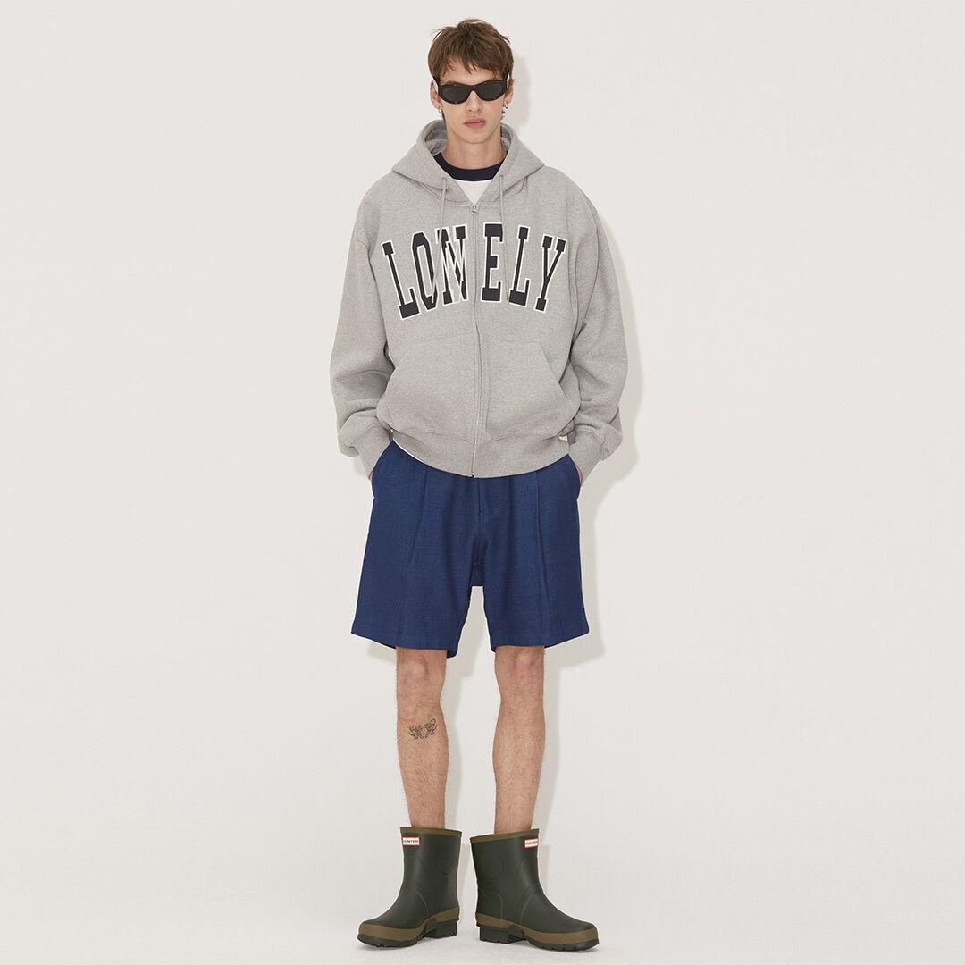 LONELY/LOVELY FLUFF HOODIE ZIP-UP GRAY NAVY