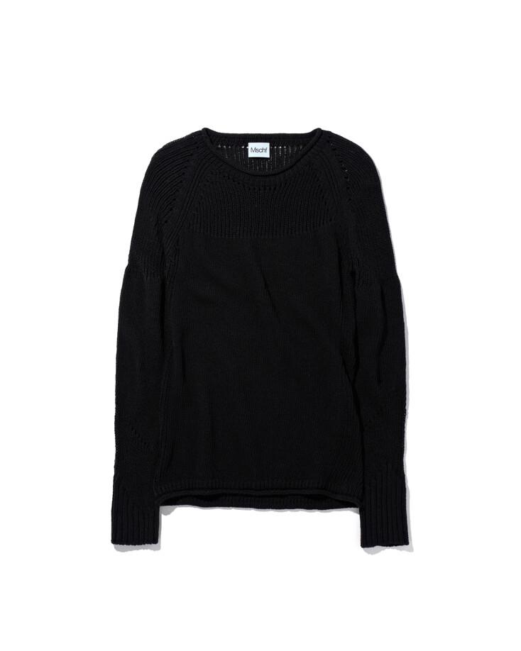 GRUNGE RIB KNIT TOP - BLACK