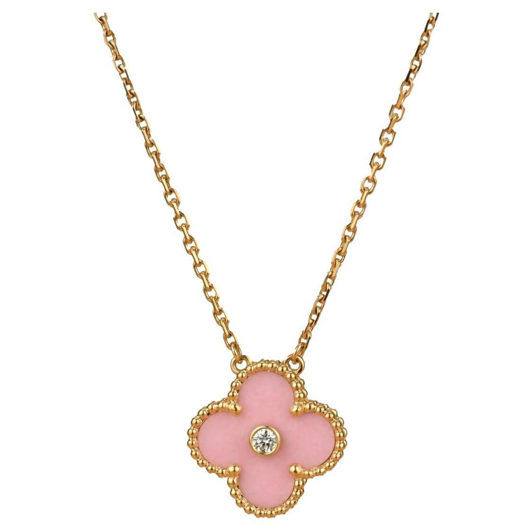 Van Cleef & Arpels Diamond Porcelain Limited Edition Alhambra Rose Gold Necklace