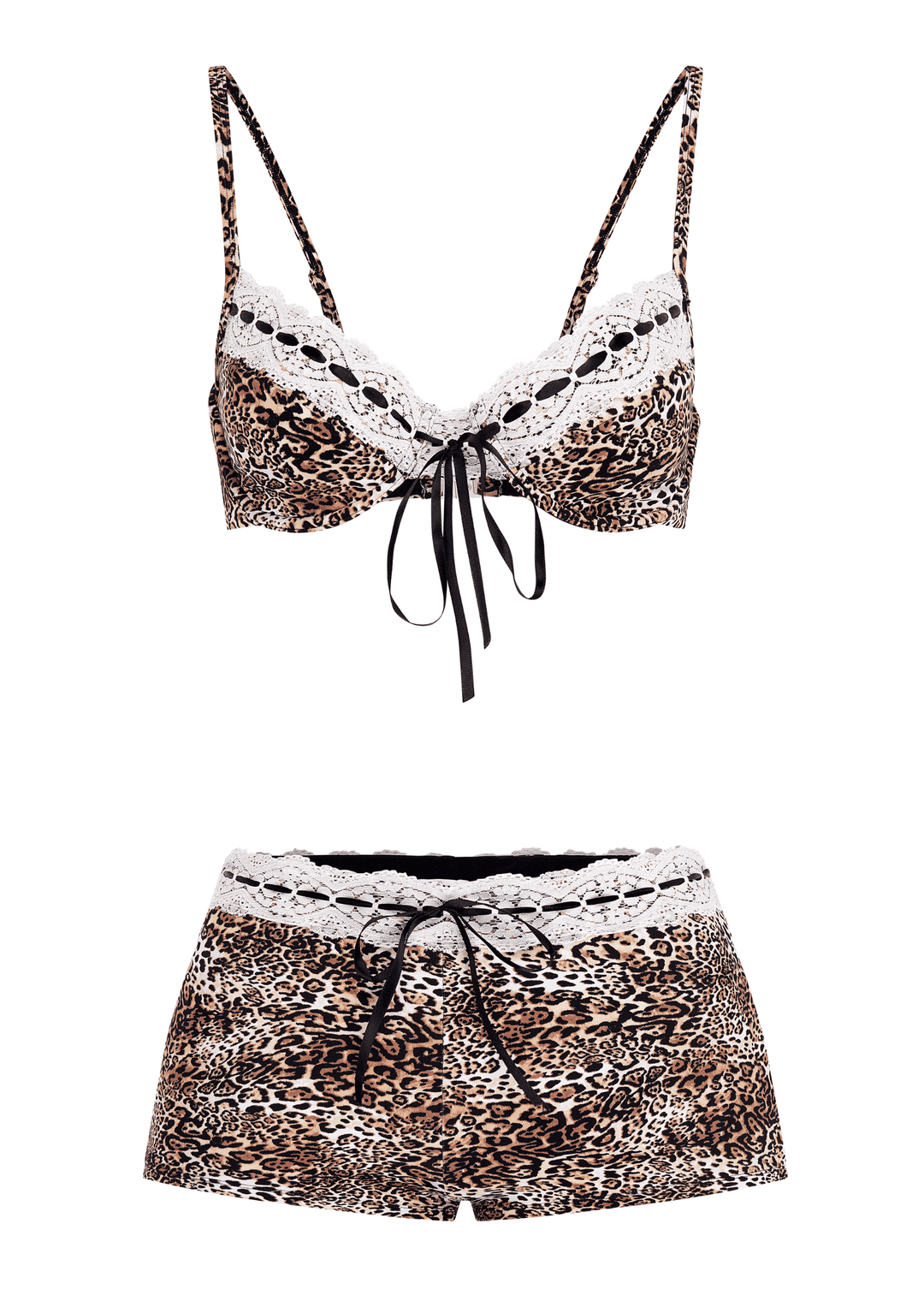 LINGERIE BIKINI AND BOOTY SHORTS IN LEOPARD PRINT - XS