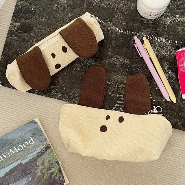 귀여운 삐뚤입강아지필통 파우치 귀여운 강아지캐릭터 휴대용 필통파우치