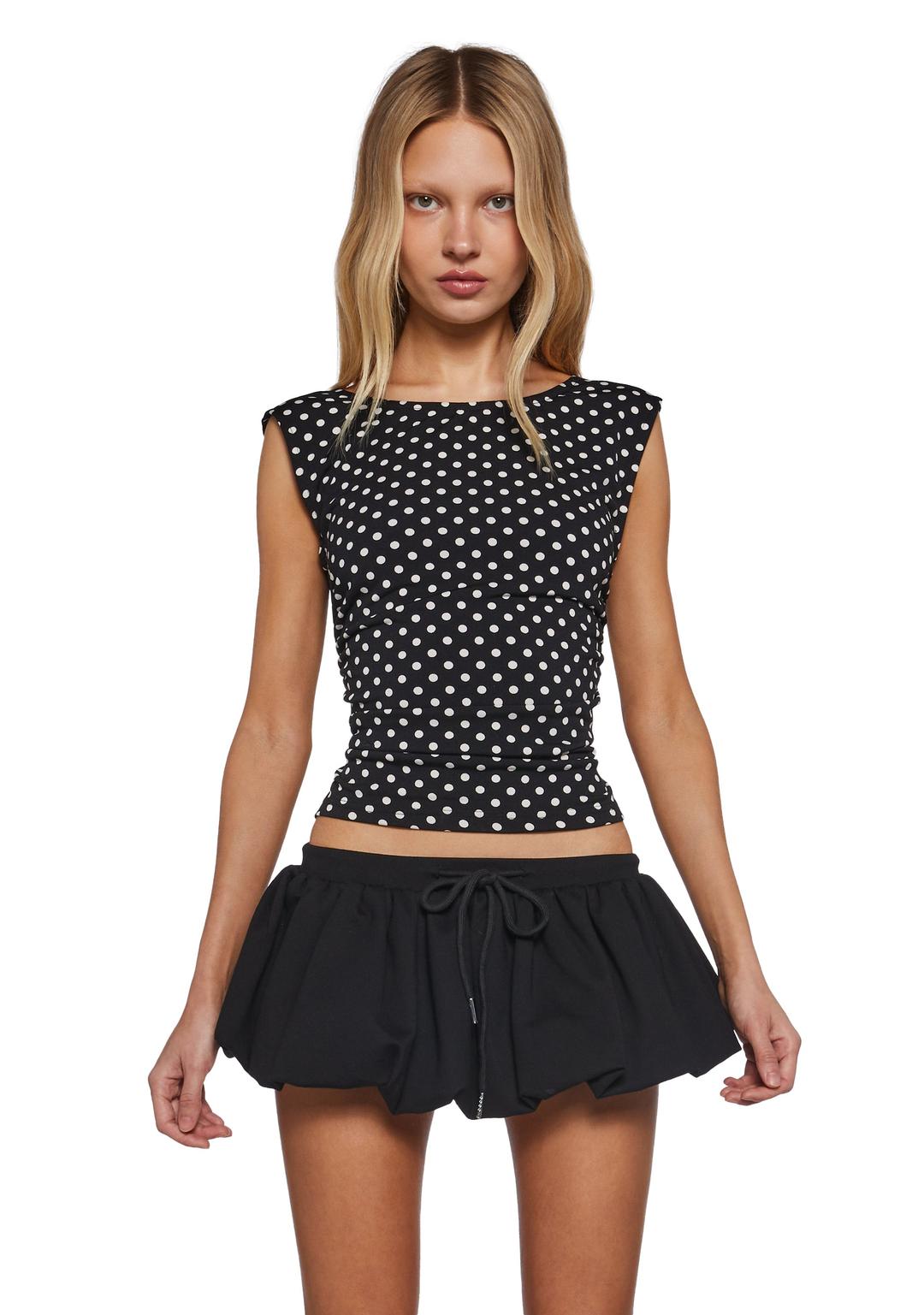 Elegant Turn Short Sleeve Top - POLKA DOT / XX-Small
