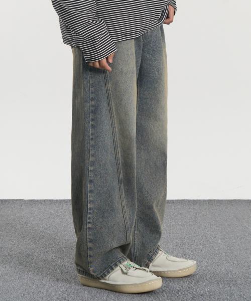 커브드 라인 와이드 데님 팬츠 (SAND BLUE)