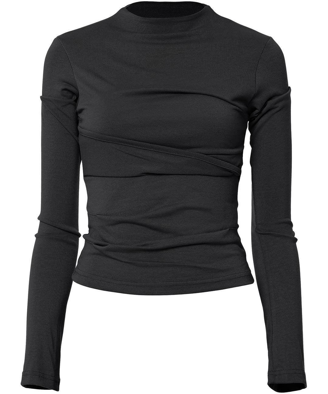 Asymmetrical Draped Mock Neck (FL-191_Black)