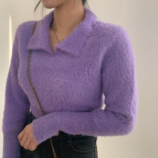 [비비드색감] 미드나잇 오픈카라 앙고라 니트_슈가파우더