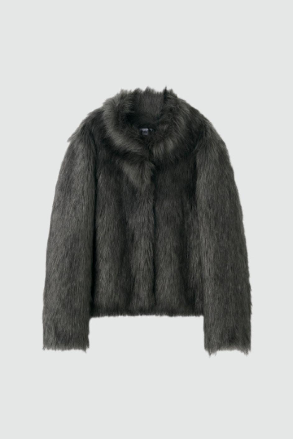 FUR COLLAR JACKET, KHAKI GRAY