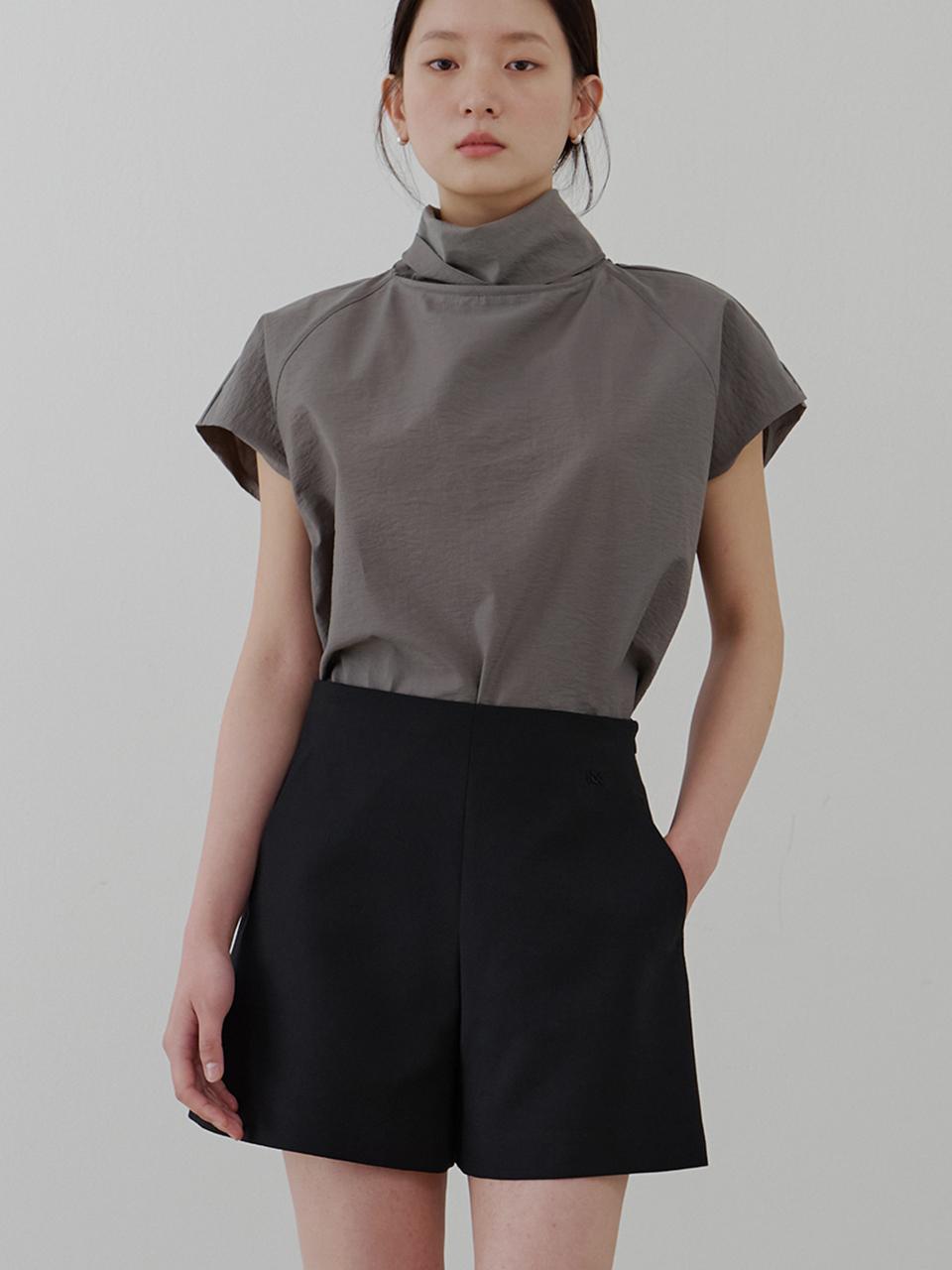 SIA drop shoulder tie collar blouse_Taupe Grey