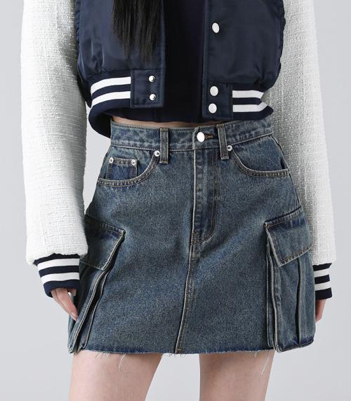 Les Cargo Denim Mini Skirt YELLOW BLUE
