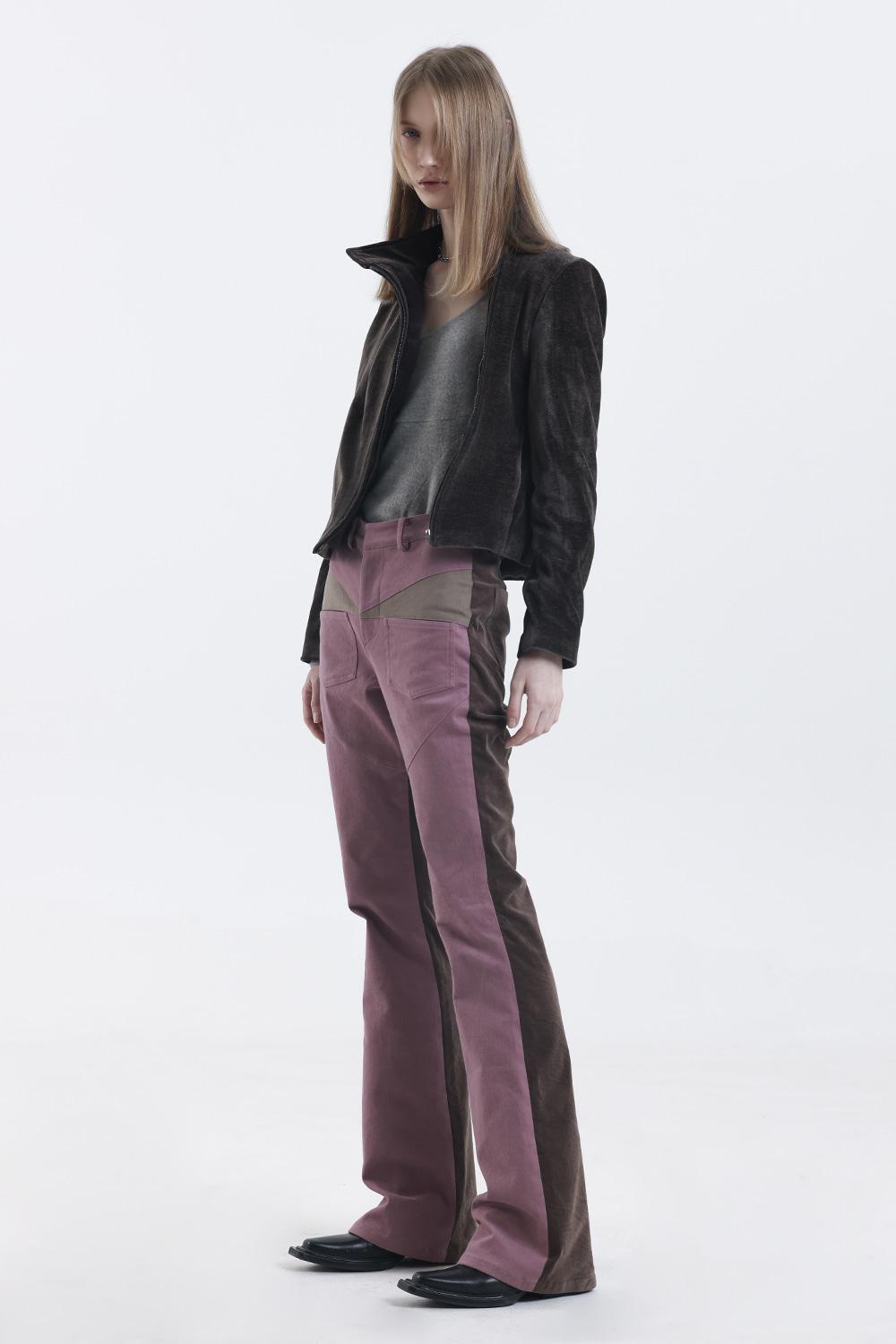 Cotton Velvet Contrast Pants-Pink brown