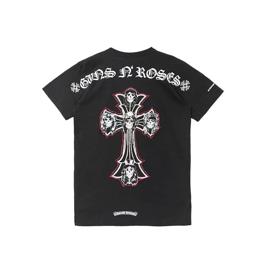 Chrome Hearts Gun N' Roses Black Cross Logo Short Sleeve Tee - M