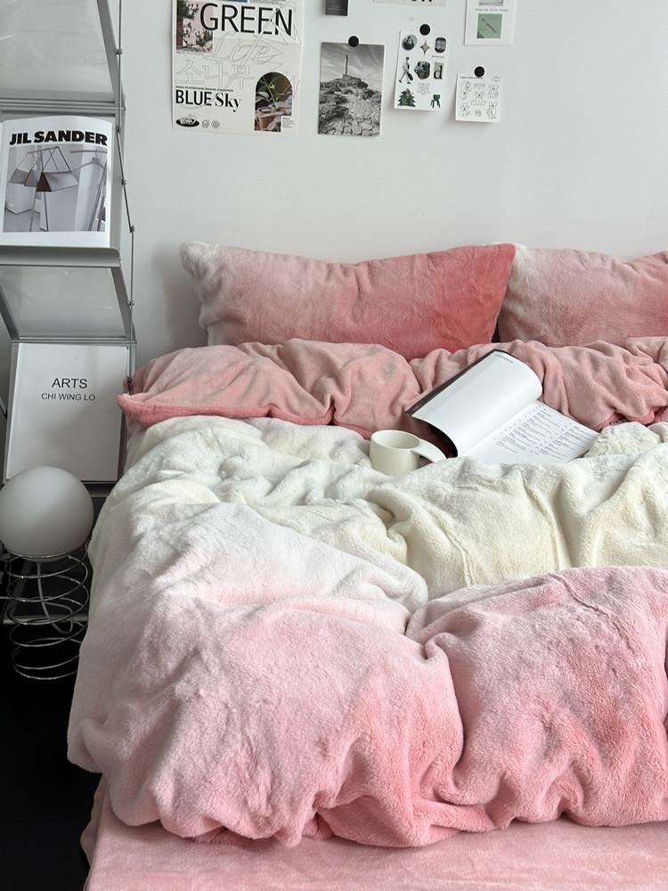 페르지아 겨울이불 침구세트 페이크퍼 그라데이션 핑크 그린 감성침실 슈퍼싱글 퀸 킹