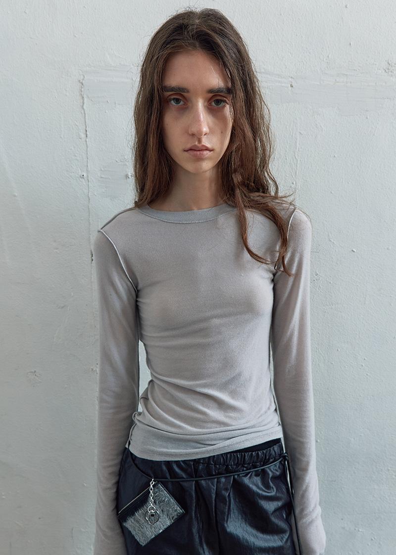 INSIDE OUT LONG SLEEVE TOP IN SOFT GREY
