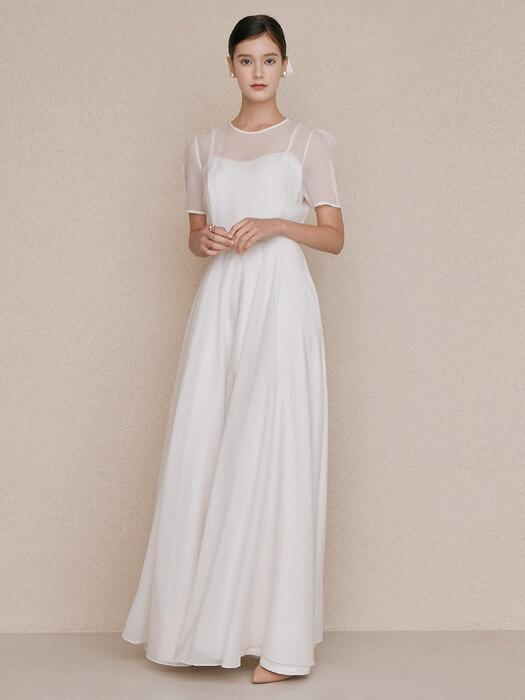 ADELA See-through puff shoulder dress (Cream)