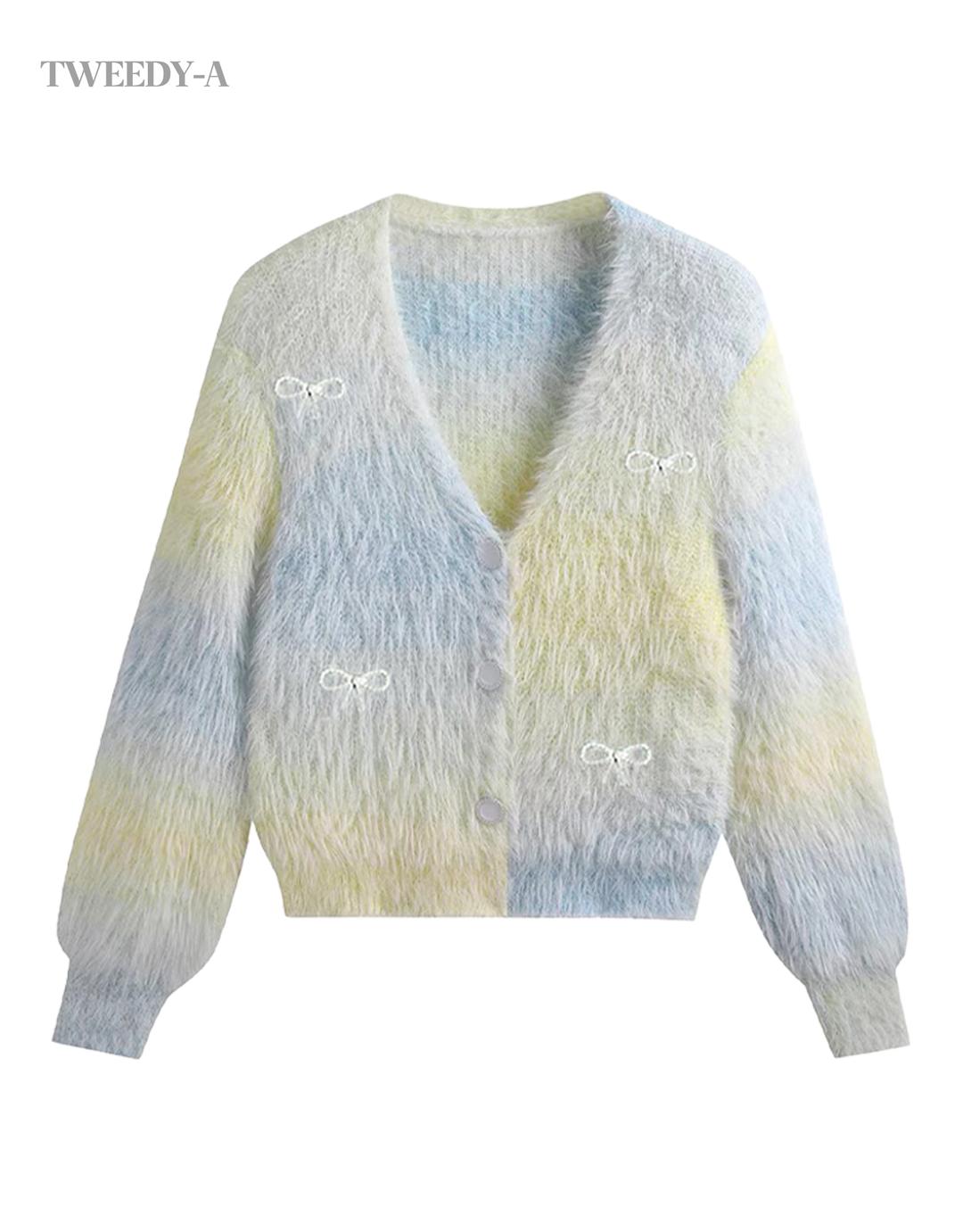 빠삐용 쥬얼 리본 그라데이션 가디건 블루옐로우