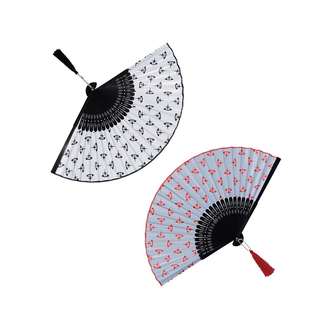 SATIN HAND FAN [baby blue/red]
