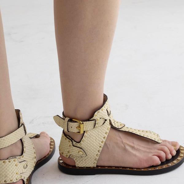 Isabel Marant Embossed Leather T-Strap Sandals