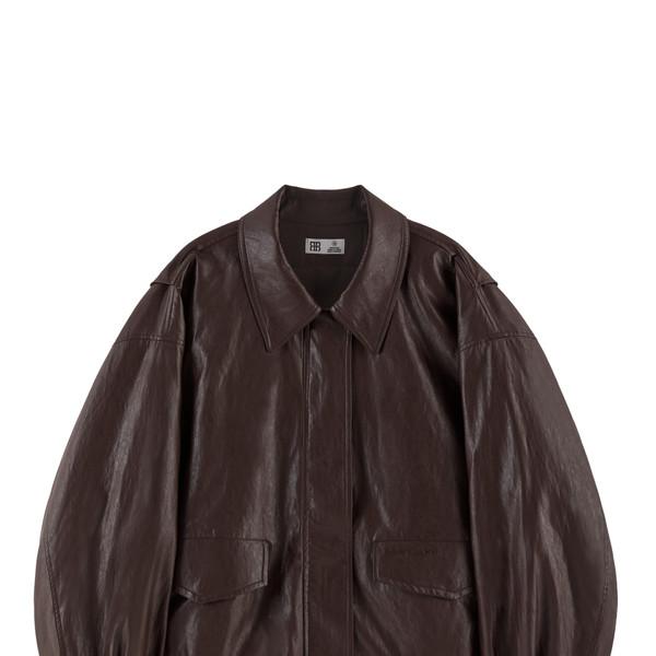 [4/3 예약배송] Overfit Leather Blouson Jacket - Brown